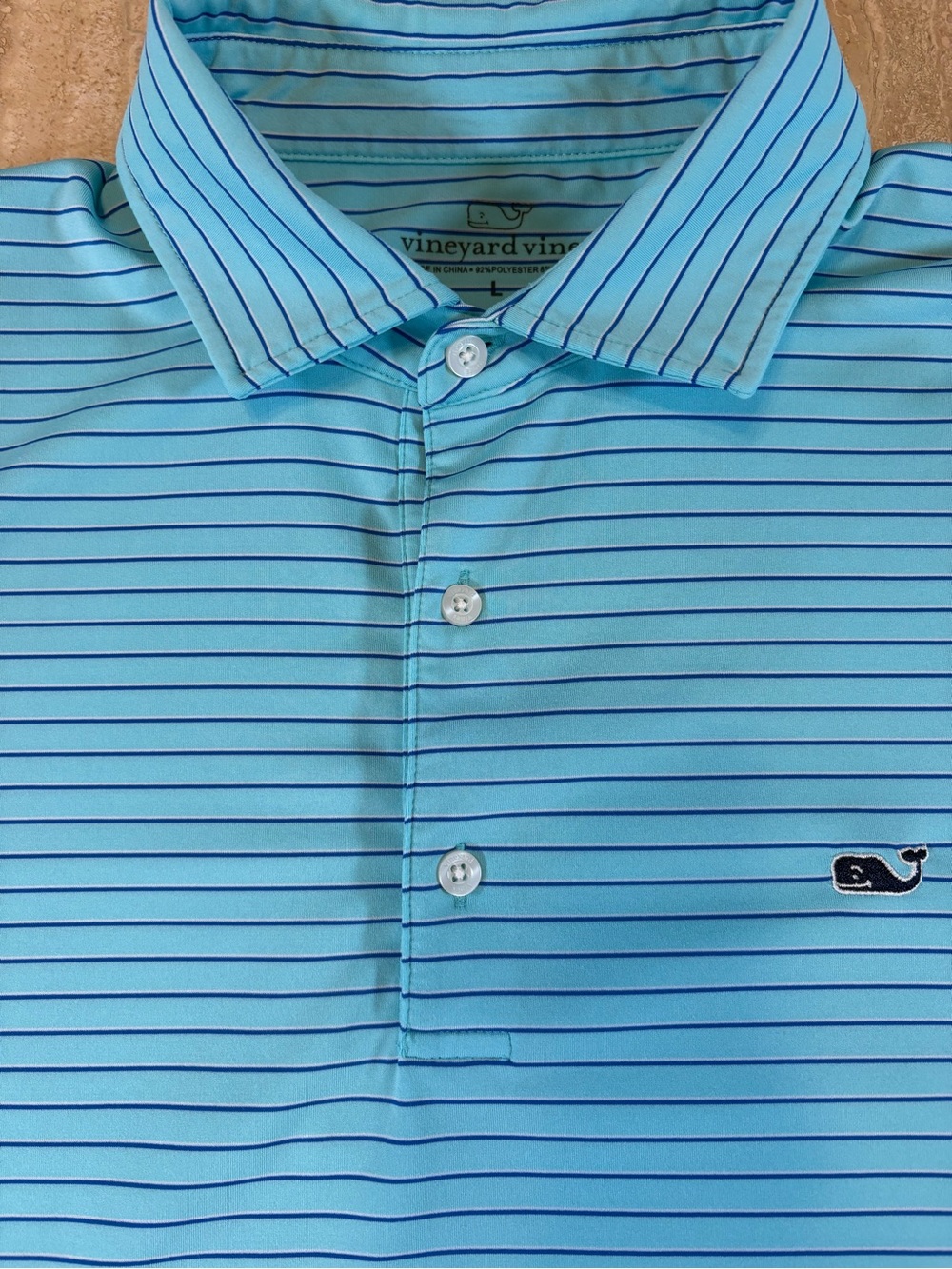 Vineyard Vines Mens Large Striped Sankaty Golf Polo Shirt Blue Short Sleeve